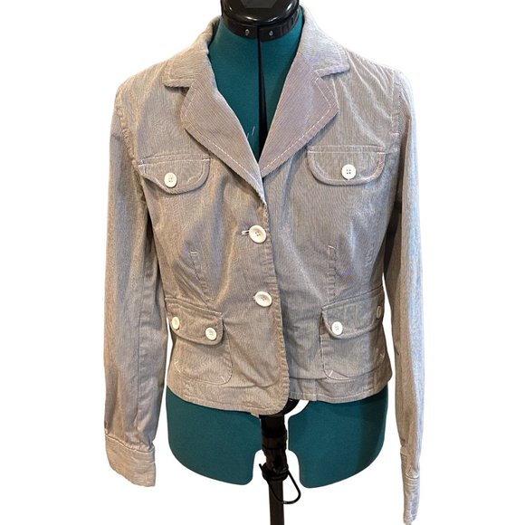 Rafaella Blue & White Striped Single-Breasted Jacket Button-Down Women's Size 10 - Picture 2 of 14